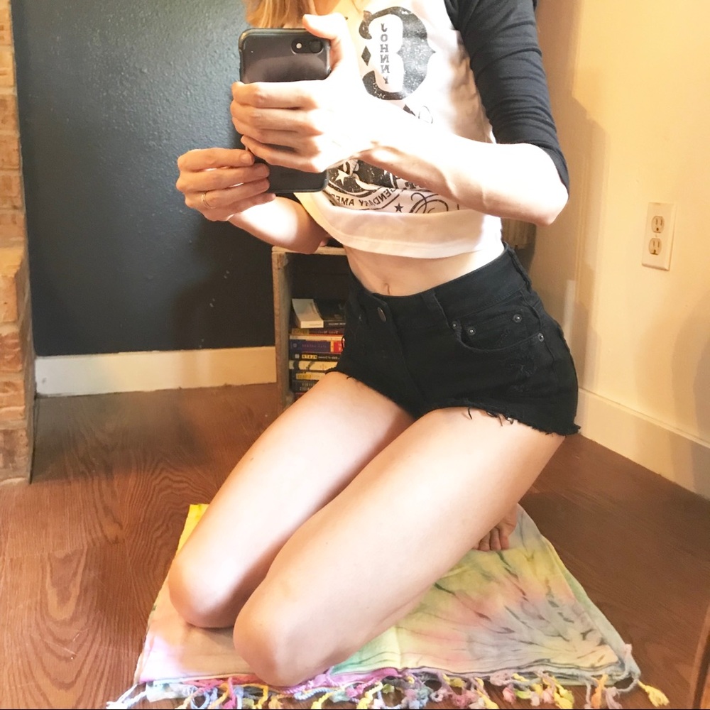 High waisted distressed shorts